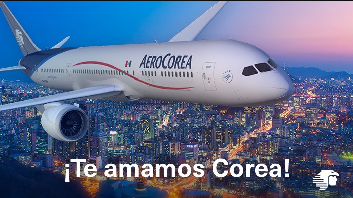AeroMexico promotion discount on flights to Korea airplane over Seoul